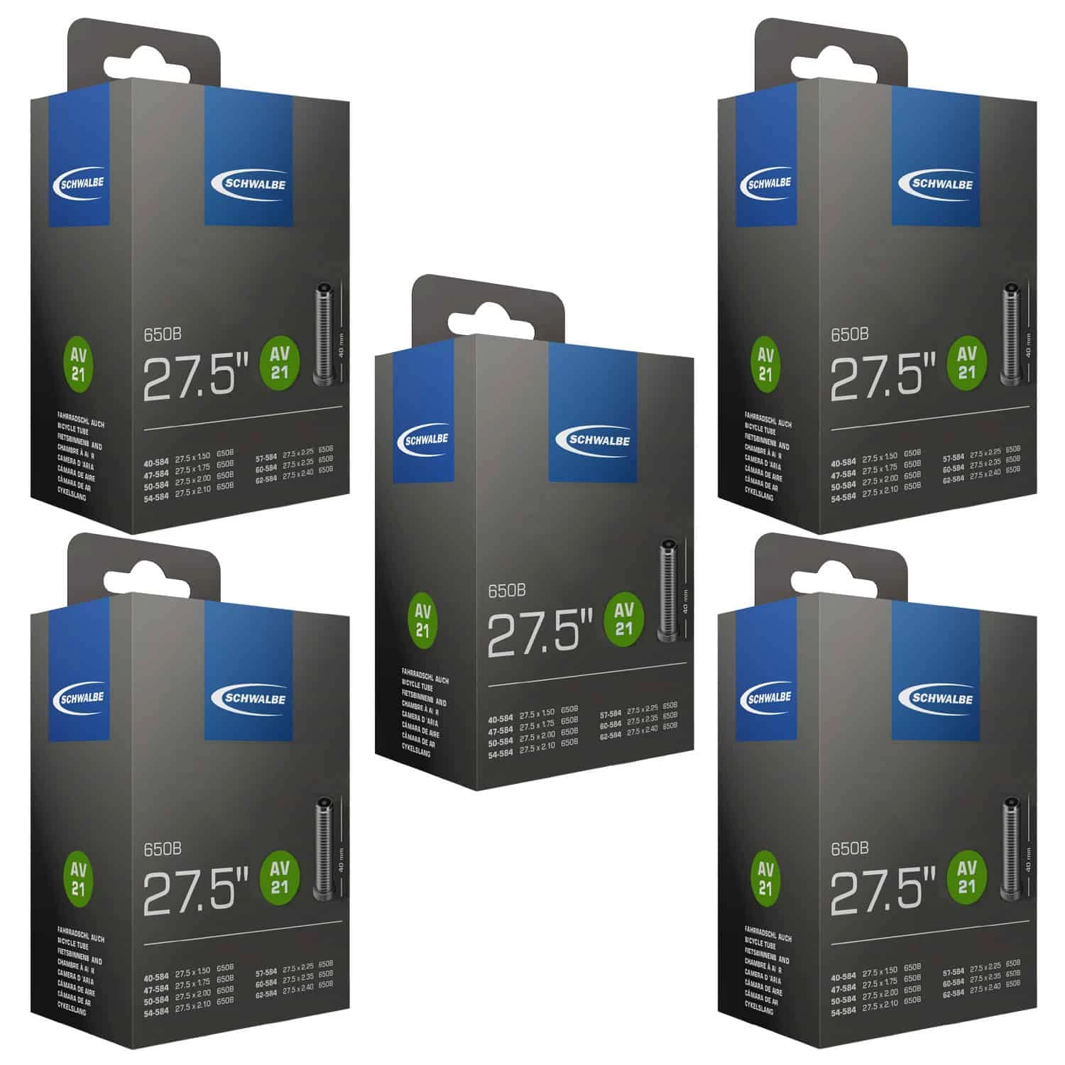 Schwalbe AV 21 Fahrradschlauch (27,5'') 5er-Set 1 Schwalbe AV 21 Fahrradschlauch (27,5'') 5er-Set